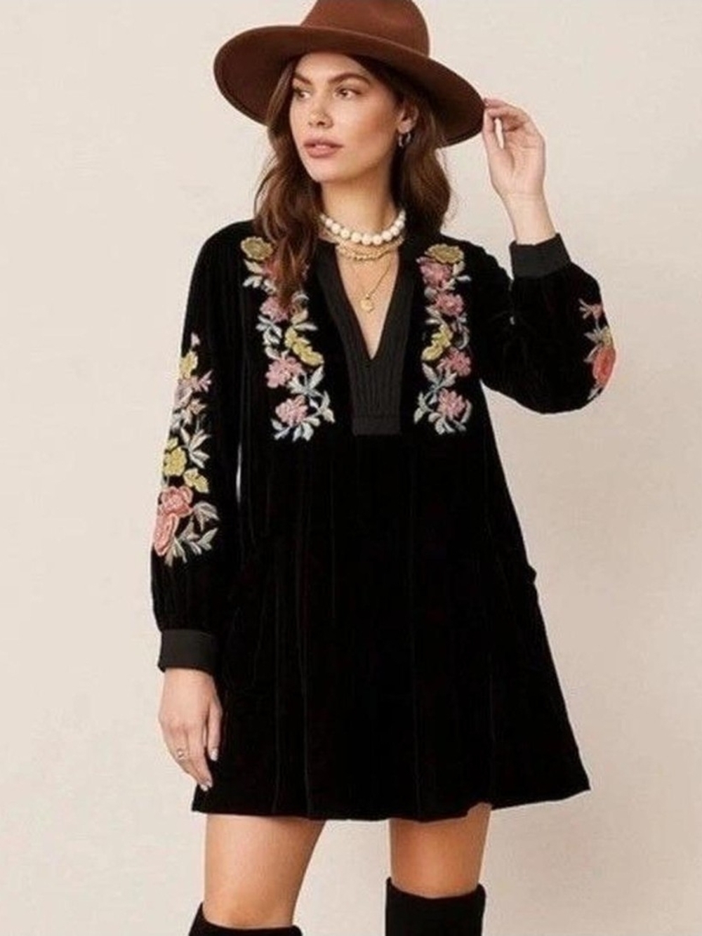 Free People Mia Embroidered Velvet Dress